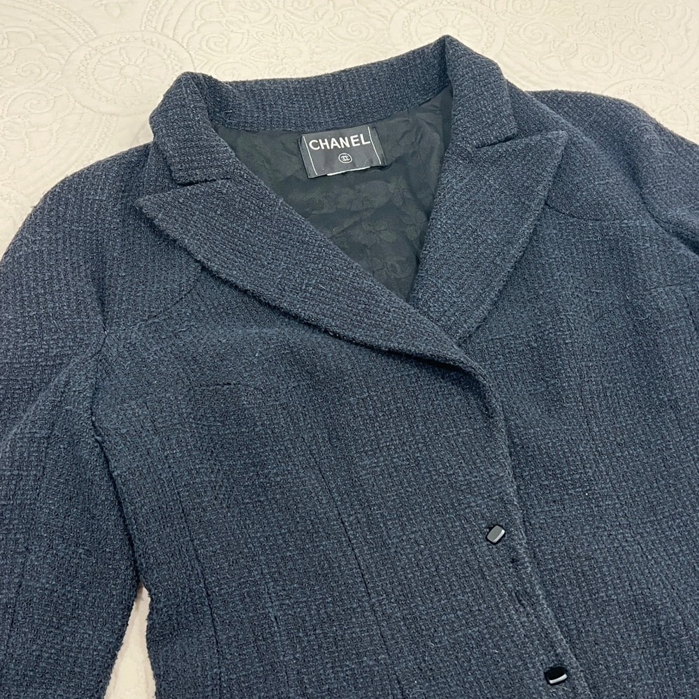 Chanel Navy Blue Tweed Blazer Jacket‎ 02A P19721V11258 94305
